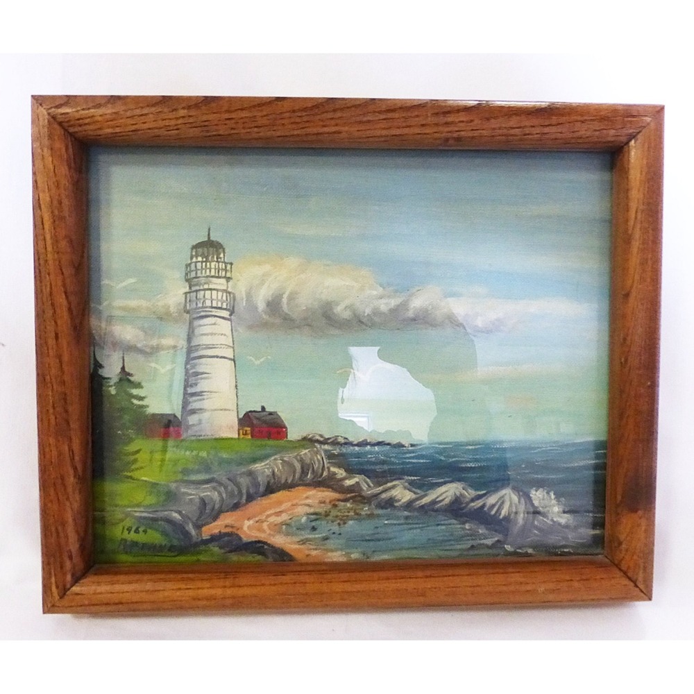 Nautical acrylic painting ‎ lighthouse beach home decor sign a. penney costal